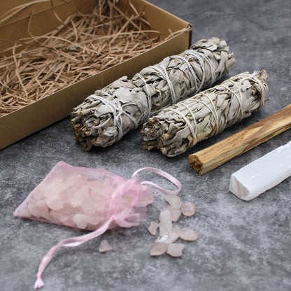 Meditation Energy Cleansing & Smudging Kit – White Sage, Crystals & Palo Santo | Purification & Inner Calm