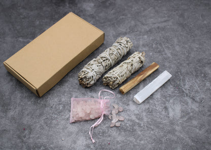 Meditation Energy Cleansing & Smudging Kit – White Sage, Crystals & Palo Santo | Purification & Inner Calm