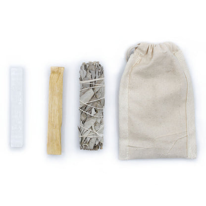 Travel Energy Cleansing & Smudging Kit – Sage, Palo Santo & Selenite | Portable Ritual Set for Purification & Grounding