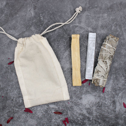 Travel Energy Cleansing & Smudging Kit – Sage, Palo Santo & Selenite | Portable Ritual Set for Purification & Grounding