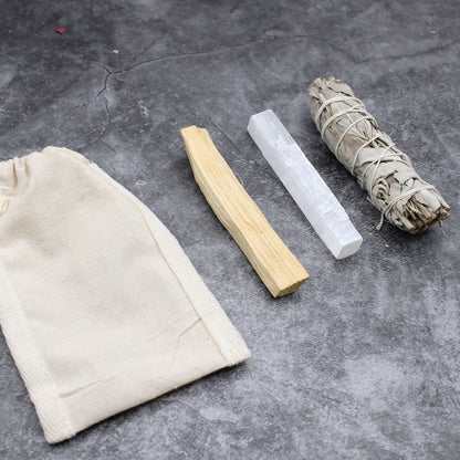 Travel Energy Cleansing & Smudging Kit – Sage, Palo Santo & Selenite | Portable Ritual Set for Purification & Grounding