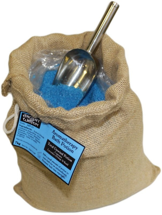 Total Unwind Aromatherapy Bath Potion – 7kg Hessian Sack | Lavender, Orange & Basil Essential Oils with Natural Sea Salt