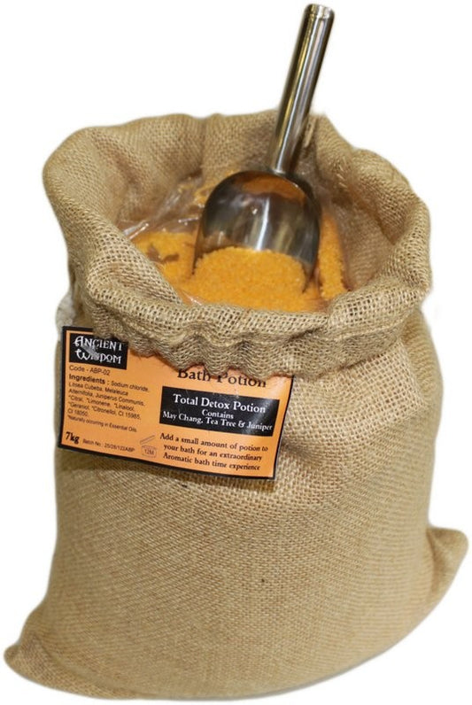 Total Detox Aromatherapy Bath Potion – 7kg Hessian Sack | May Chang, Tea Tree & Juniper Essential Oils with Natural Sea Salt