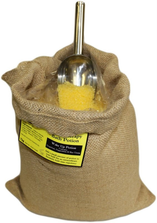 Wake Up Aromatherapy Bath Potion – 7kg Hessian Sack | Grapefruit, Peppermint & May Chang Essential Oils in Natural Sea Salt