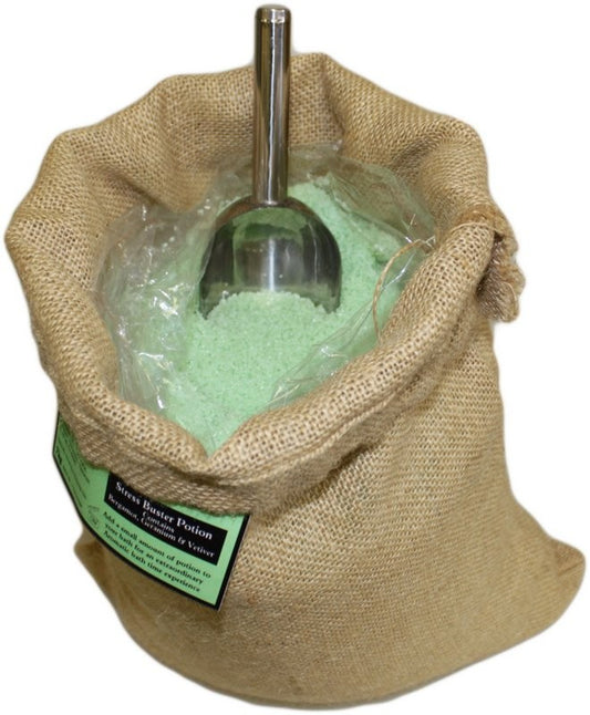 Stress Buster Aromatherapy Bath Potion – 7kg Hessian Sack | Bergamot, Geranium & Vetiver Essential Oils in Natural Sea Salt