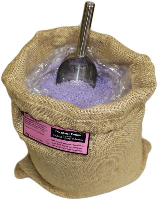 Decadence Aromatherapy Bath Potion – 7kg Hessian Sack | Patchouli, Orange & Jasmine Essential Oils in Natural Sea Salt