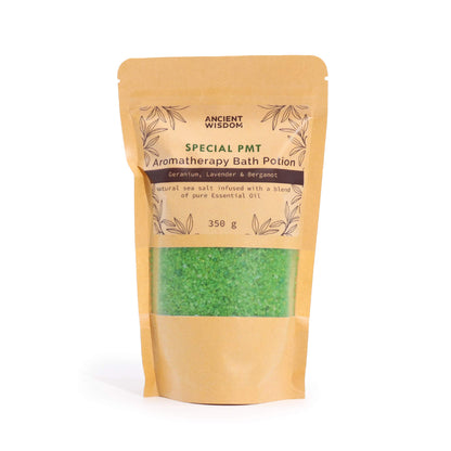 Special PMT Aromatherapy Bath Potion – 350g | Geranium, Lavender & Bergamot Essential Oils in Natural Sea Salt