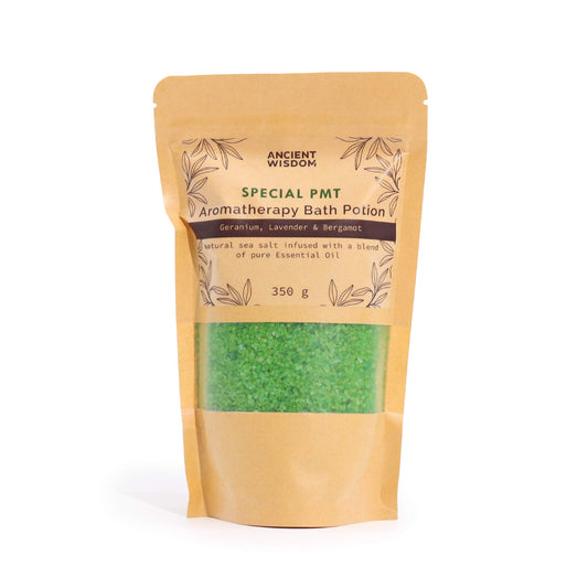 Special PMT Aromatherapy Bath Potion – 350g | Geranium, Lavender & Bergamot Essential Oils in Natural Sea Salt