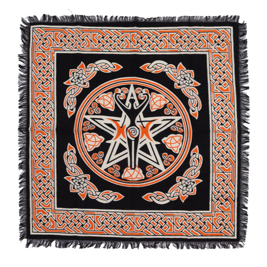 Fringed Black Altar Cloth – Earth Mother Design | Cotton Cloth for Ritual & Altar Use