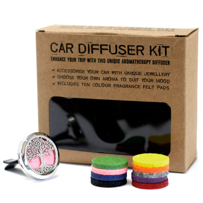 Car Essential Oil Diffuser Kit – Tree of Life | Stainless Steel Vent Clip with Reusable Felt Pads