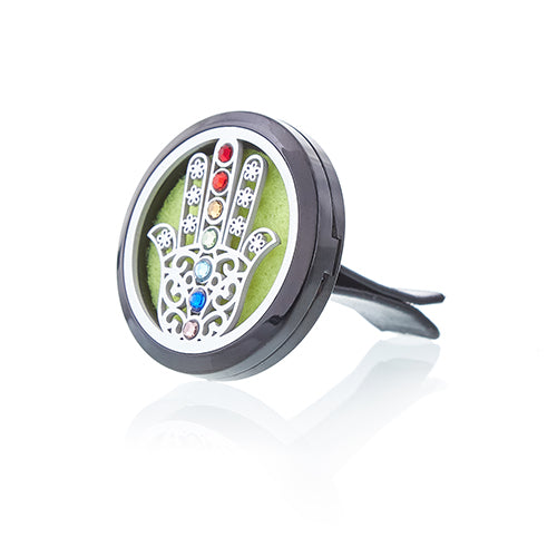 Car Essential Oil Diffuser Kit – Hamsa | Pewter Vent Clip with Reusable Felt Pads