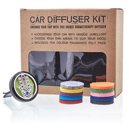 Car Essential Oil Diffuser Kit – Hamsa | Pewter Vent Clip with Reusable Felt Pads