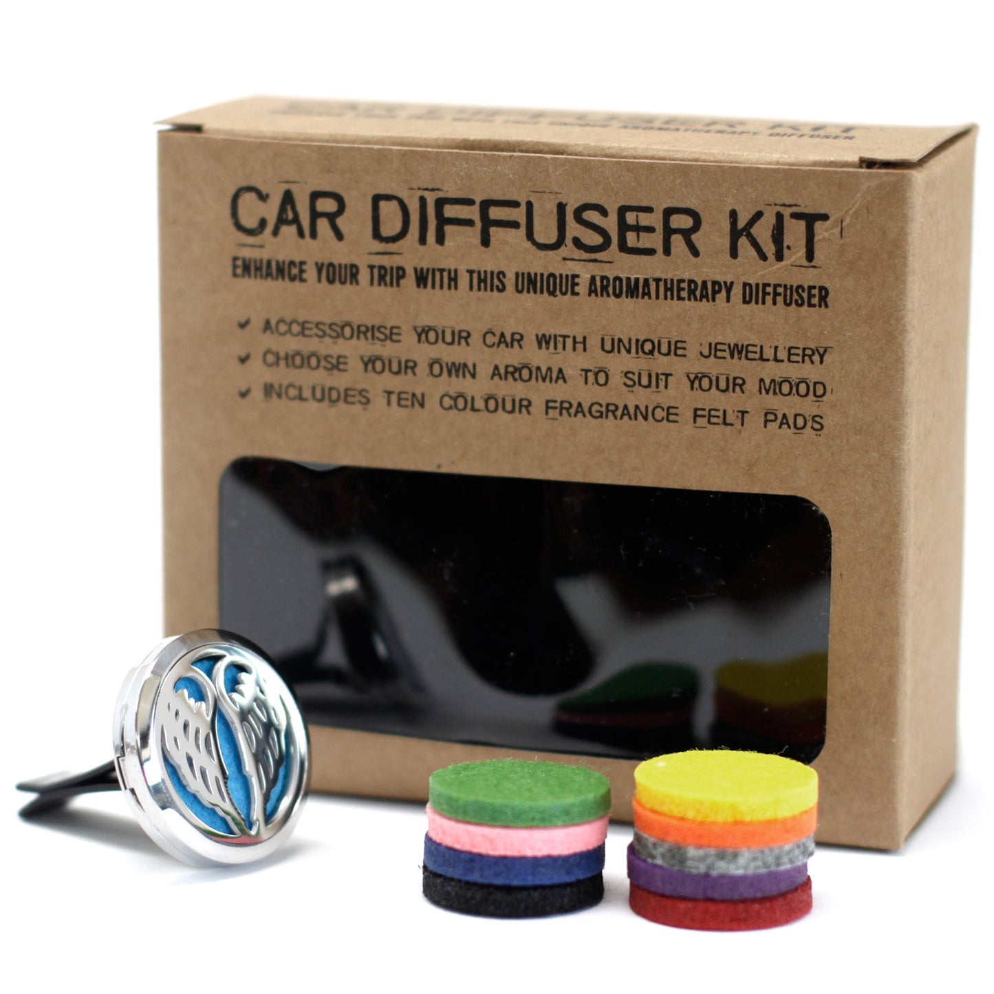 Car Essential Oil Diffuser Kit – Angel | Stainless Steel Vent Clip with Reusable Felt Pads