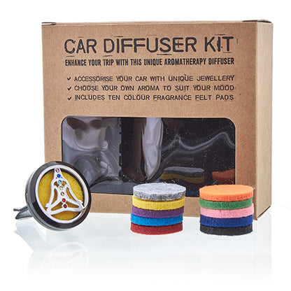 Car Essential Oil Diffuser Kit – Yoga Chakra | Pewter Vent Clip with Reusable Felt Pads