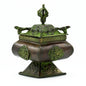 Brass Verdigris Tibetan Incense Burner – Four Symbol Square Standing Pot | Celestial Protection