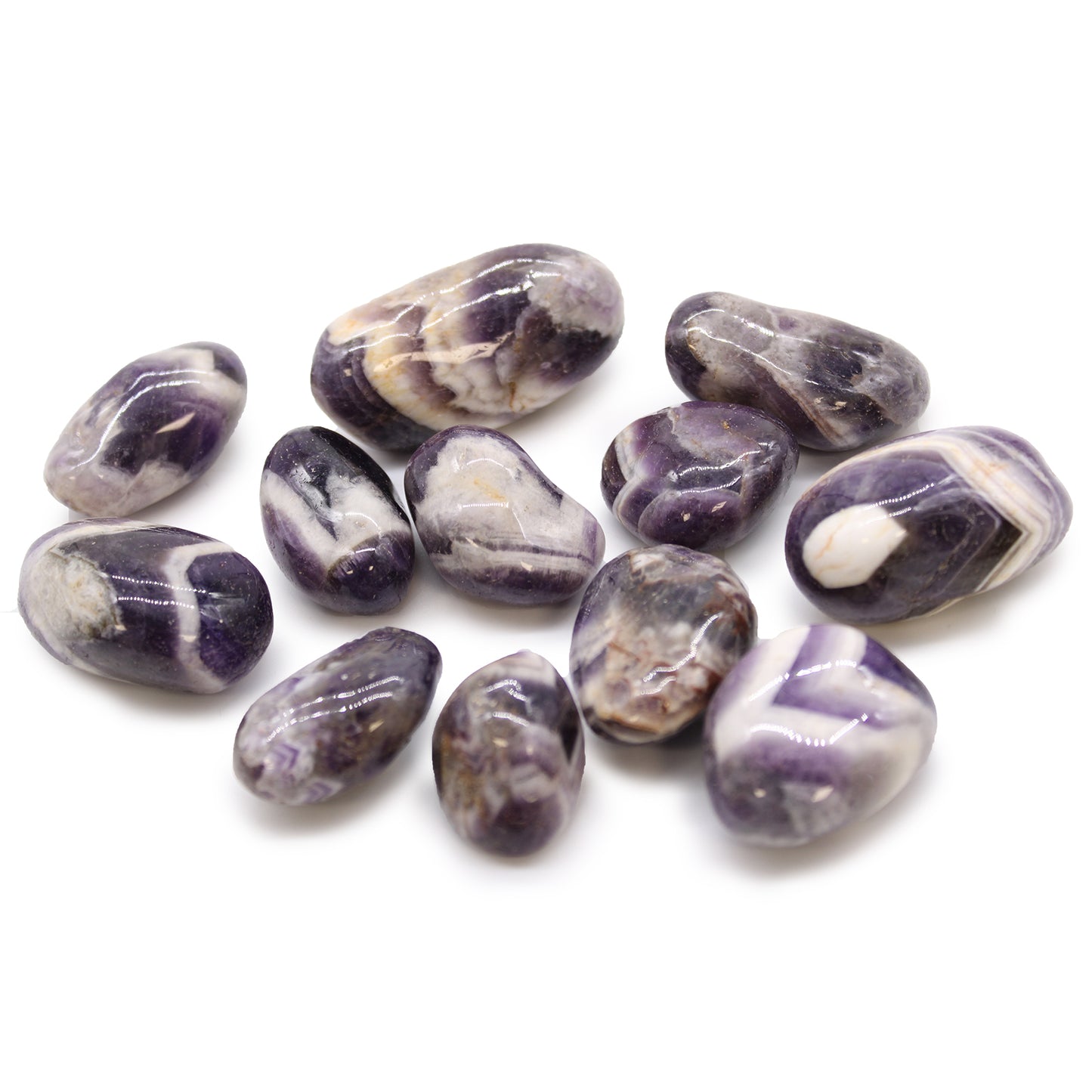 Chevron Amethyst African Tumble Stones – Medium | 12-Pack