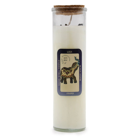 Magic Spell Candle - Luck | Soy Wax with Black Agate Gemstones & Liquorice Fragrance