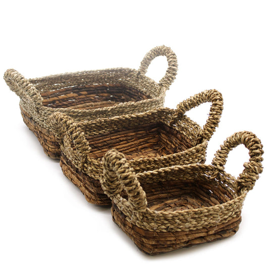 Square Natural Seagrass Square Baskets – Set of 3 | Hand-woven in Indonesia