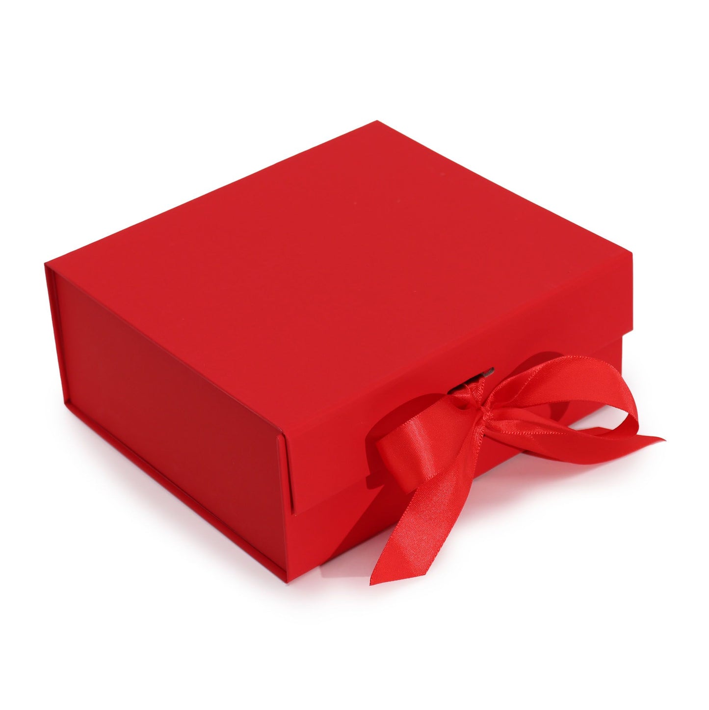 Red Luxe Gift Box – Medium | Flat-Pack Rigid Box with Ribbon Closure