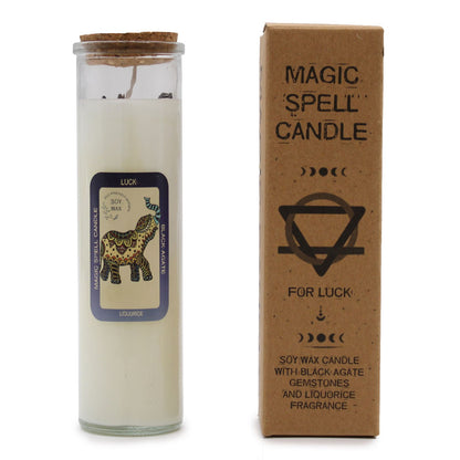 Magic Spell Candle - Luck | Soy Wax with Black Agate Gemstones & Liquorice Fragrance