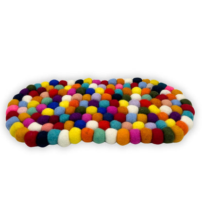 Felt Ball Multicolour Placemat – Oval | Handmade in Nepal