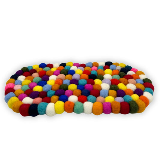 Felt Ball Multicolour Placemat – Oval | Handmade in Nepal