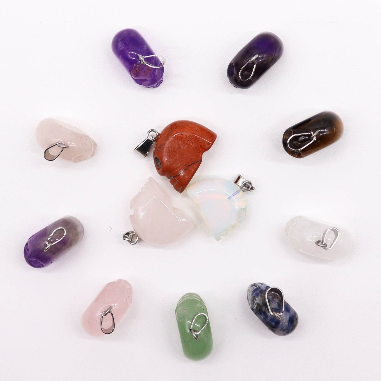 Gemstone Mini Skull Pendants – 12 x Assorted | 20x15mm