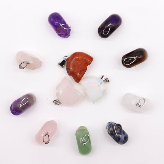Gemstone Mini Skull Pendants – 12 x Assorted | 20x15mm