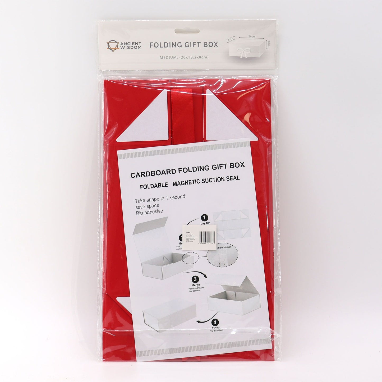 Red Luxe Gift Box – Medium | Flat-Pack Rigid Box with Ribbon Closure