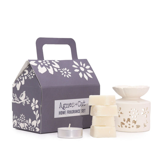 Agnes & Cat Fragrance Gift Set – Windermere | Oil Burner, Wax Melts & Tealight