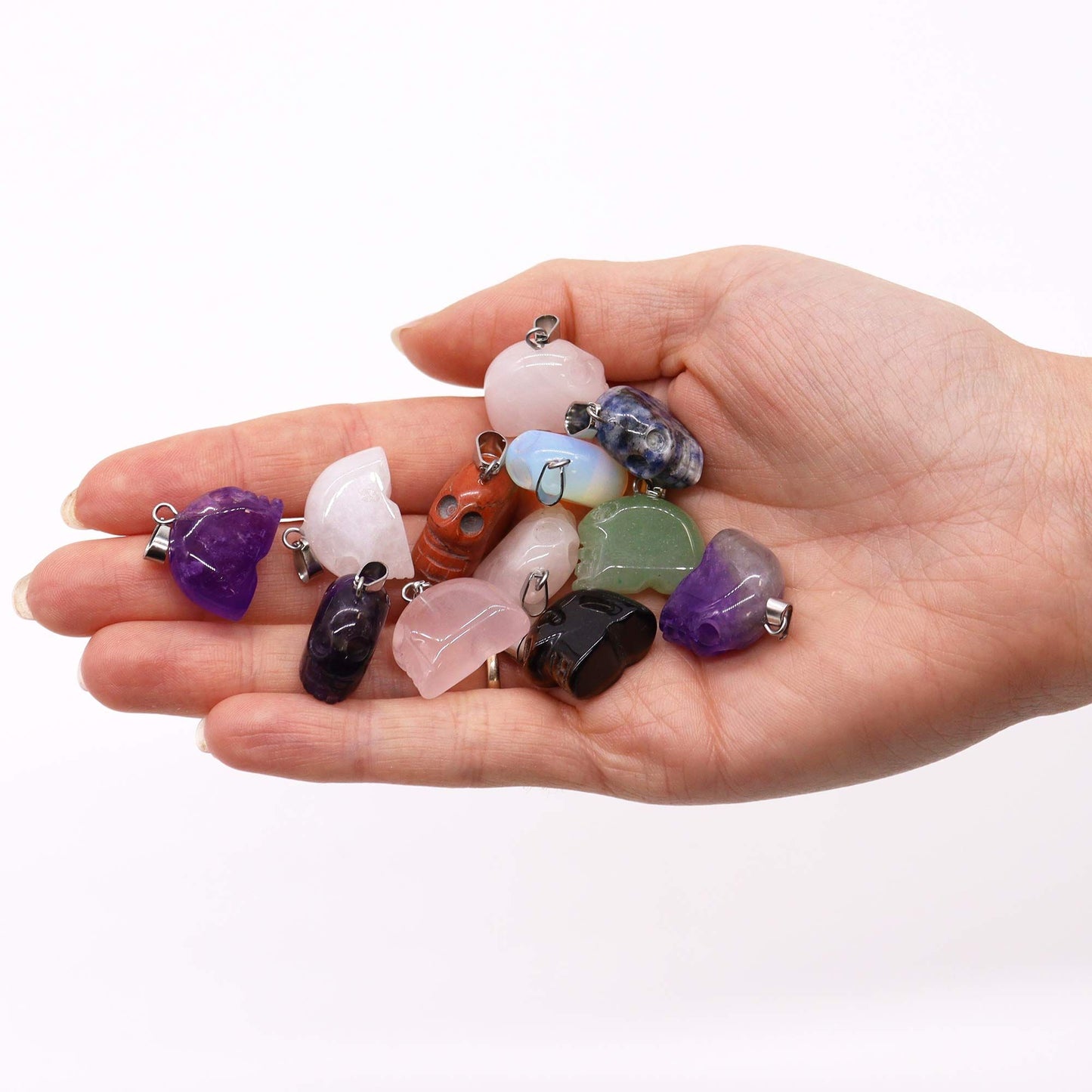 Gemstone Mini Skull Pendants – 12 x Assorted | 20x15mm