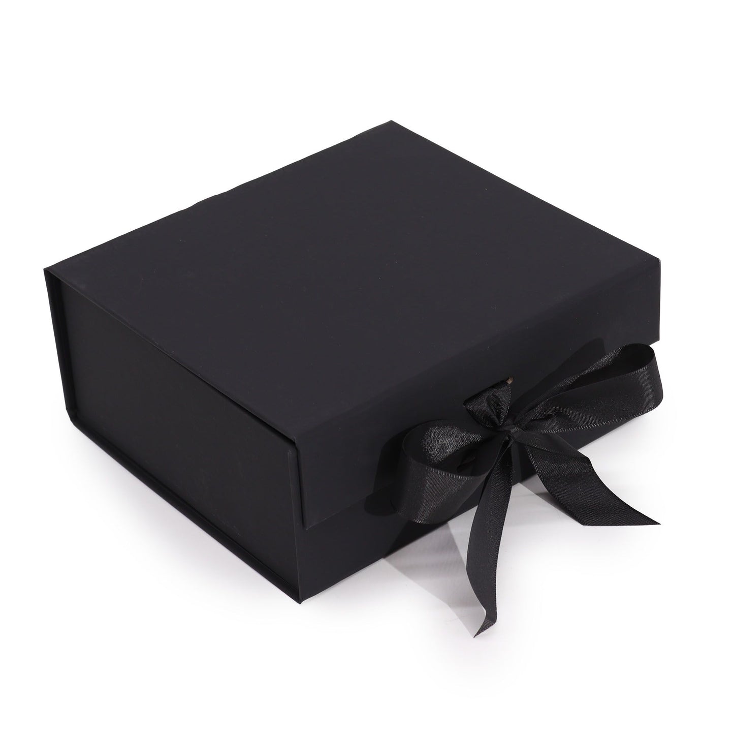 Black Luxe Gift Box – Medium | Flat-Pack Rigid Box with Ribbon Closure