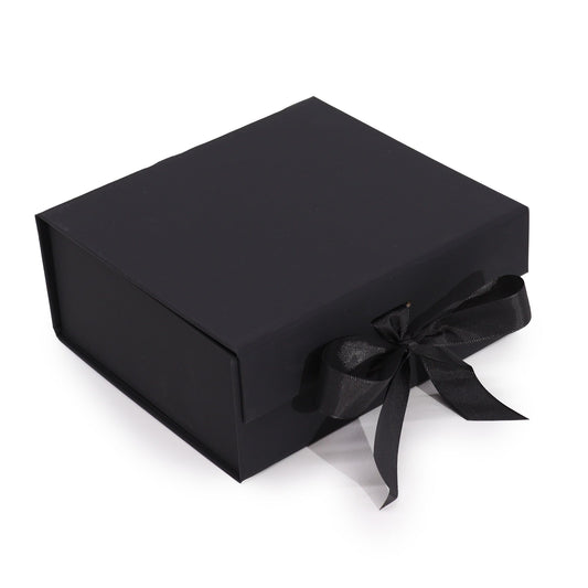 Black Luxe Gift Box – Medium | Flat-Pack Rigid Box with Ribbon Closure