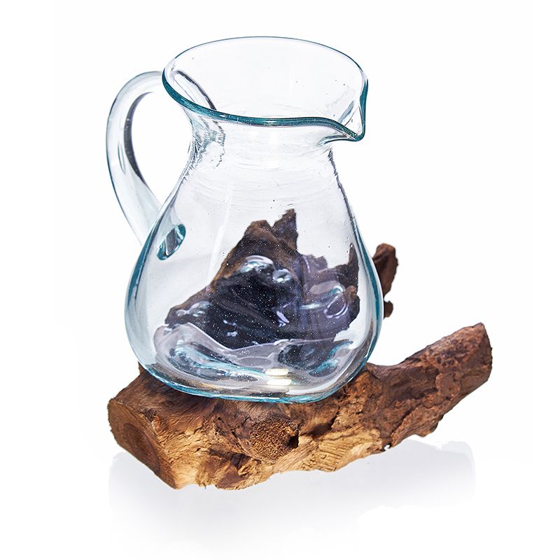 Molten Glass Decanter on Wood – Jug | Handcrafted Recycled Glass & Reclaimed Gamal Wood