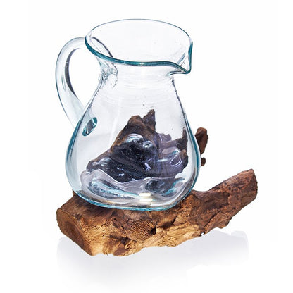 Molten Glass Decanter on Wood – Jug | Handcrafted Recycled Glass & Reclaimed Gamal Wood