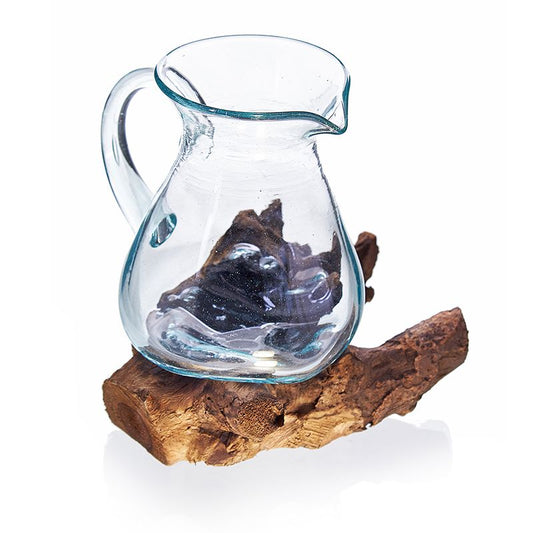 Molten Glass Decanter on Wood – Jug | Handcrafted Recycled Glass & Reclaimed Gamal Wood