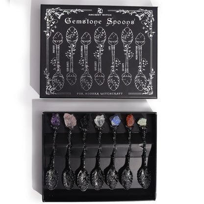 Ancient Witch Gemstone Spoons – Dark Silver | Set of 7