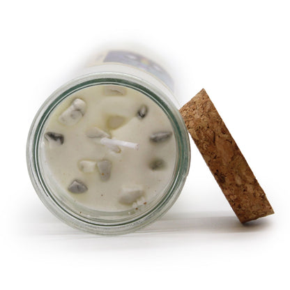 Magic Spell Candle - Cleansing | Soy Wax with White Jasper Gemstones & Sage + Peppermint Fragrance