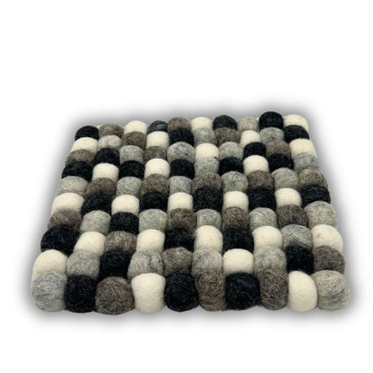 Felt Ball Multi-Grey Placemat – Square | Handmade in Nepal