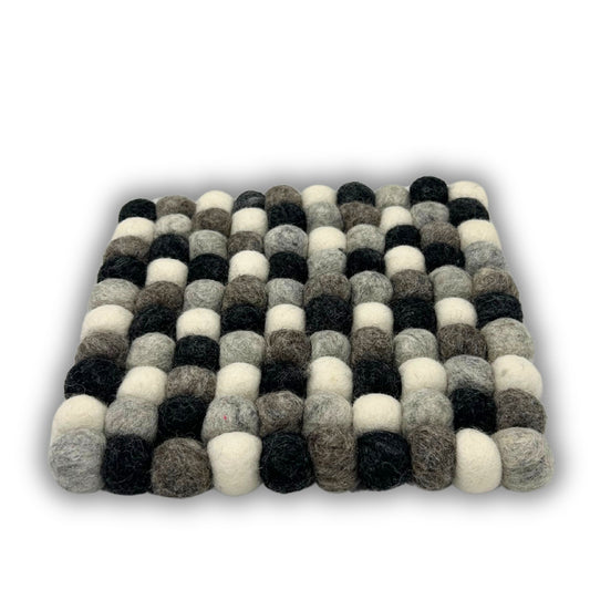 Felt Ball Multi-Grey Placemat – Square | Handmade in Nepal