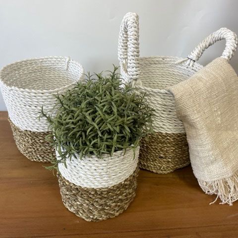 White Seagrass Basket Set – Set of 3  | Handmade & Eco-friendly