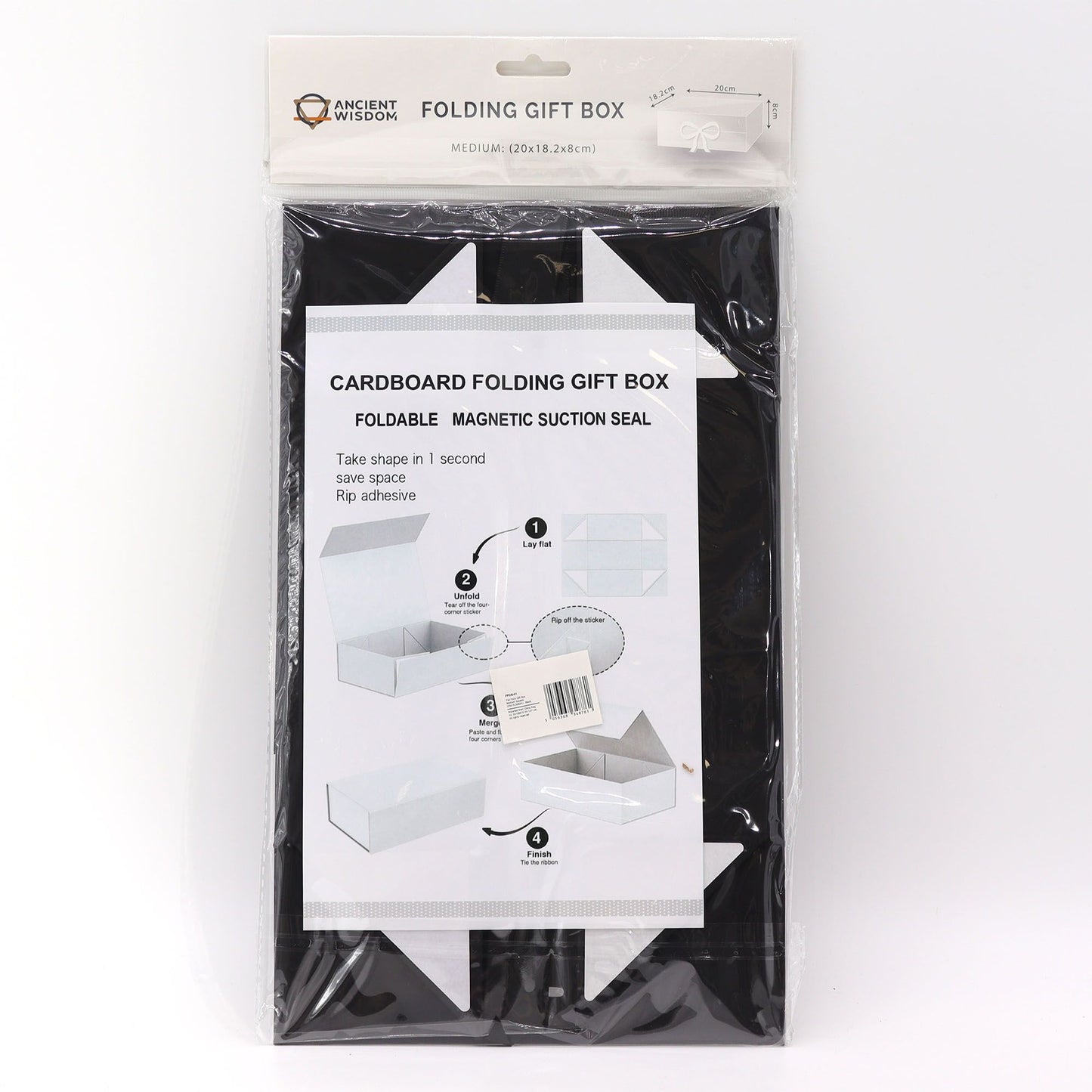 Black Luxe Gift Box – Medium | Flat-Pack Rigid Box with Ribbon Closure