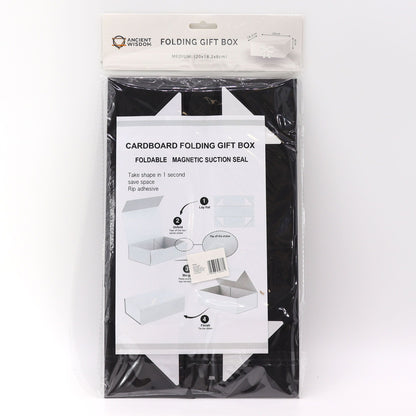 Black Luxe Gift Box – Medium | Flat-Pack Rigid Box with Ribbon Closure