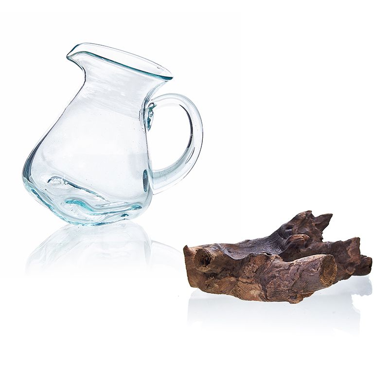 Molten Glass Decanter on Wood – Jug | Handcrafted Recycled Glass & Reclaimed Gamal Wood