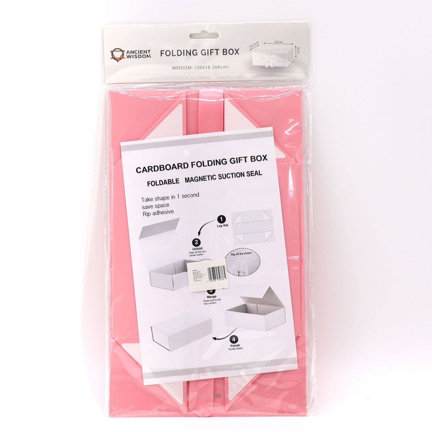 Pink Luxe Gift Box – Medium | Flat-Pack Rigid Box with Ribbon Closure