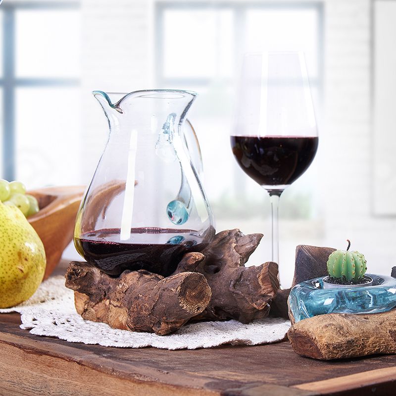 Molten Glass Decanter on Wood – Jug | Handcrafted Recycled Glass & Reclaimed Gamal Wood