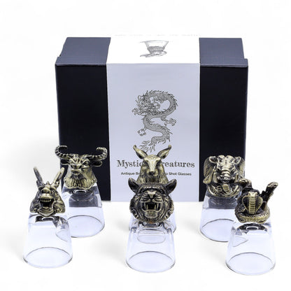 Mystical Creatures Bottom Up Shot Glasses – 50ml x Set of 6 | Antique Bronze