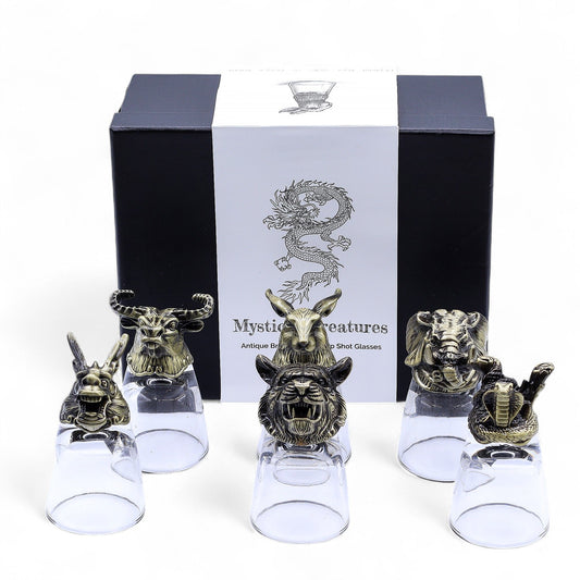 Mystical Creatures Bottom Up Shot Glasses – 50ml x Set of 6 | Antique Bronze