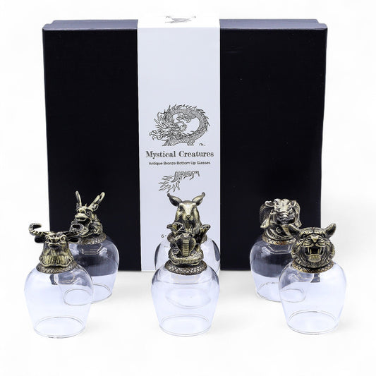 Mystical Creatures Bottom Up Glasses – 100ml x Set of 6 | Antique Bronze