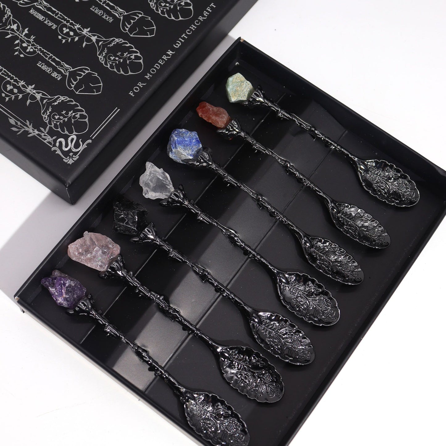 Ancient Witch Gemstone Spoons – Dark Silver | Set of 7
